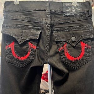 True Religion black jeans with red stitching